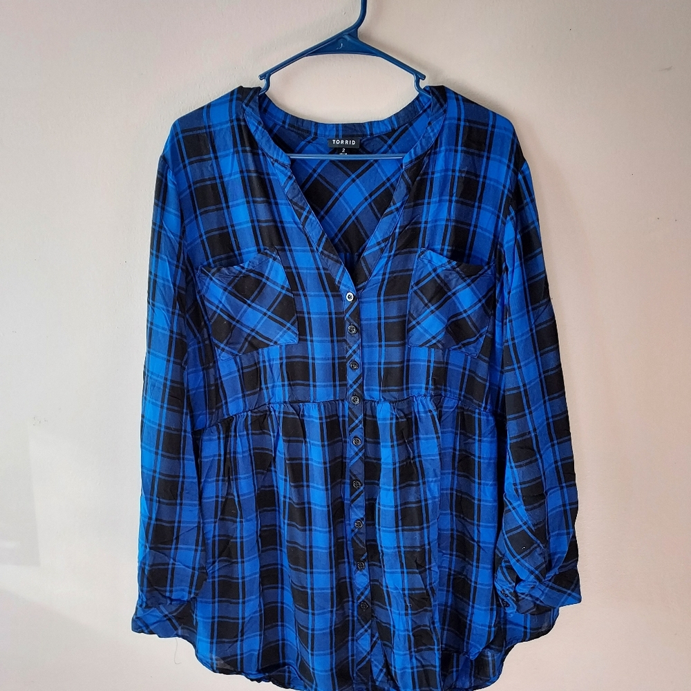 Blue Plaid Dress Shirt from Torrid!